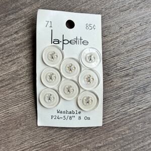 8 NEW on Card Vintage 80s La Petite Clear 4 Hole Flat Round Sewing Buttons 5/8"